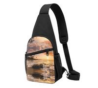 Beach Sunset Casual Sling Bag Crossbody Shoulder Pack,Durable Polyester Chest Bag with Multiple Pockets and Key Holder,Adjustable Strap for Men Women