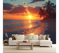 Beach Sunset Coconut Trees Wallpaper Mural Tropical Natural Scenery Photo Wallpaper Beach Sunset Coconut Trees 3D Wall Mural 300x210cm Non-Woven Premium Art Print Decoration Poster Picture Bedroom