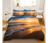 Beach Sunset double duvet set, Golden Waves duvet cover, Sun Hypoallergenic Duvet Cover, Seaside Resort Vibes 200 x 200 cm double bedding set with 2 Pillowcases Soft
