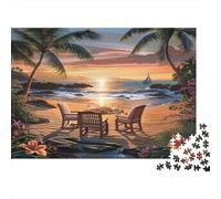 Beach Sunset Jigsaw Puzzle Serene Escape 1000 Pieces Recycled Paper Adults Jigsaws Impossible Difficult Challenge Brain Thinking Family Game Gift 70x50cm/1000pcs