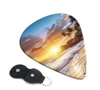 Beach Sunset Landscape 6 Pack Guitar Picks With Holder, Personalized Guitar Plectrums Non-Slip Portable Ukulele Bass Picks 0.46mm For Acoustic Guitar Lovers Gifts