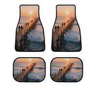 Beach Sunset Ocean Waves Car Floor Mats Set of 4, Soft Car Carpet with Non-Slip Backing, Decorative Front Rear Carpet Universal Fit for Most Cars, Trucks, SUVs and Vans