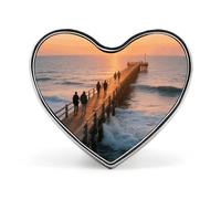 Beach Sunset Ocean Waves Heart Pin, 1 Inch Metal Love Lapel Pins - Lightweight, Smooth Edges, Versatile Badge Brooch for Jackets, Shirts, Bags, Gifts for Friends, Family