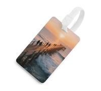 Beach Sunset Ocean Waves Luggage Tags Durable TPU Suitcase Tag with Info Card, Scratch-Resistant Bag Tags for Suitcases, Travel Bags & Backpacks, Easy to Identify, White-style, One Size, classic