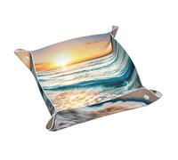 Beach Sunset Ocean Waves Print Leather Tray Organizer, Desktop Catchall Trays, Multifunctional Trays, For Keys, Watch, Wallet