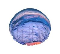 Beach Sunset Ocean Waves Print Shower Cap,Elastic And Reusable Bath Hair Hat For Long Hair,Large Waterproof Shower Bonnet,For Women Men Kids