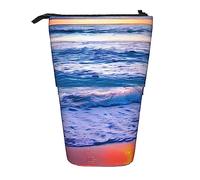 Beach Sunset Ocean Waves Print Standing Pencil Case Telescopic Pencil Bag Pop Up Pencil Pouch Pen Pouch Makeup Cosmetics Bag
