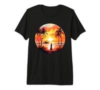 Beach Sunset Palm Tree Ocean Girl Premium T-Shirt