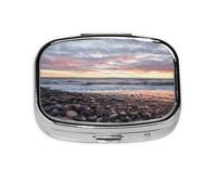Beach Sunset Pebbles,Meta Pill Box 2 Compartment Medicine Case,Portable Organizer