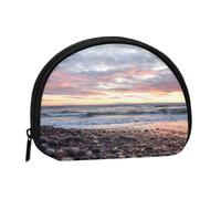 Beach Sunset Pebbles, Women's Storage Bag Shell Makeup Bag Small Coin Purse Shell Change Pouch