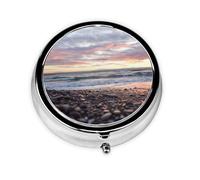 Beach Sunset PebblesMeta Pill Box 3 Compartment Medicine Case,Portable Organizer