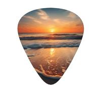 Beach Sunset Print Guitar Picks 12-Pack - Assorted Thickness Picks (0.46 mm, 0.71 mm, 0.96 mm) with Storage Box & Assorted Unique Design for Acoustic, Electric, Bass, and Ukulele Players