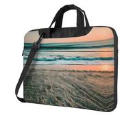 Beach sunset print laptop bag, adjustable shoulder strap and hidden handle, simplify your everyday, Black/White, 15.6 inch