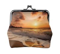Beach Sunset Prints Coin Purse Kiss Lock Pu Leather Mini Pouch Wallet Change Bag for Women Girls Kids