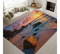 Beach Sunset Sand Rocks Printed Rugs Hyper-Realistic Calm Soft Rugs Tropical Relaxing Comfortable Machine Washable Area Rug Gold for Bedroom or Living Room 80 x 120 cm