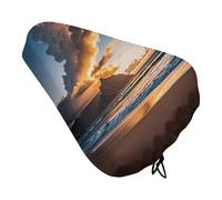 Beach Sunset Sea Clouds Bike Seat Cover Waterproof Oxford Fabric, Universal Adjustable Bicycle Saddle Cover with Drawstring Easy Install Protective Rain Dust Covers for Women Men