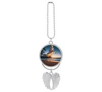 Beach Sunset Sea Clouds Car Hanging Pendant, Zinc Alloy Rearview Mirror Charms - Relieve Visual Fatigue, Vintage Keychain Pendant, Lucky Car Interior Hanging Decoration, Silver-Style