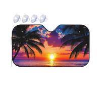 Beach Sunset Sunshine Beach Palm Trees Car Sun Shade for Front Windshield Auto Windscreen Heat Insulation Sunshade Lightweight Easy Use Car Sun Visor for SUV Sedan and Passenger Vehicle (M,140X76CM)