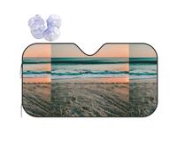 Beach Sunset Theme Print Car Windshield Sun Shade, Sun Visor With Suction Cups For Most Vehicles
