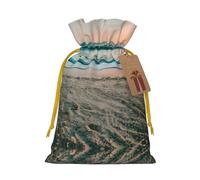 Beach Sunset Theme Print Drawstring Pouches For Gifts,Reusable Fabric Gift Bags,For Holiday And Party Presents
