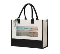 Beach Sunset Theme Print Large Capacity Canvas Tote Shopping Bag For Women Eco-Friendly For Mother'S Day