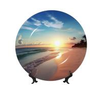 Beach Sunset Tranquil Bone China Decorative Plate,10inï¼ˆ25cmï¼‰ Ceramic Decorative Plates with Display Stand,Ceramic Ornaments Art Porcelain Plate for Home Office Wall Decor Collections Plates