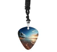 Beach Sunset Tranquil Guitar Pick Necklace Exquisite Cool Pendant Necklaces Titanium Steel Personalized Necklaces Fashion Guitar Pick Holder Necklace Unisex Unique Gifts