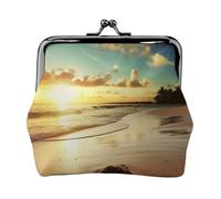Beach Sunset Tranquil Prints Coin Purse Kiss Lock Pu Leather Mini Pouch Wallet Change Bag for Women Girls Kids