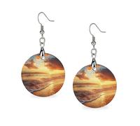 Beach Sunset Wave Classic Wooden Earrings Featherlight Artistic Pendant Earring Hooks Vintage Jewelry for Women