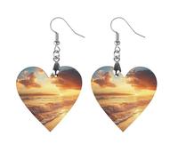 Beach Sunset Wave Classic Wooden Earrings Featherlight Artistic Pendant Earring Hooks Vintage Jewelry for Women