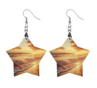 Beach Sunset Wave Classic Wooden Earrings Featherlight Artistic Pendant Earring Hooks Vintage Jewelry for Women