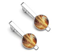 Beach Sunset Wave Men's Tie Clips Shirt Cufflinks Suit Accessories Classic Silver Tack Pins for Business Wedding Anniversary