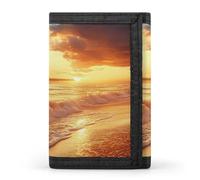 Beach Sunset Wave Mens Trifold Wallet Classic Credit Card Case Slim Purse with ID Window