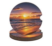 Beach Sunset Waves Car Coasters, 4PCS Non-Slip Car Cup Holder Coasters with Cork Base, Heat Resistant & Waterproof Drink Coaster for Women Men