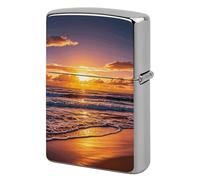 Beach Sunset Waves Lighter Case Metal Protective Cover with Double-Sided Art Design, Cool Lighters Pouch Shockproof Lighter Cover for Men Women Gifts, Lighters Not Included