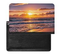 Beach Sunset Waves Passport Holder with 3 Card Slots, Portable PU Leather Travel Wallet, Slim Protective Cover for Passport, ID, Credit Cards