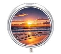 Beach Sunset Waves Pill Box Waterproof Portable Medicine Pill Case Moisture Proof Metal Travel Pill Box with 3 Compartment Medicine Case