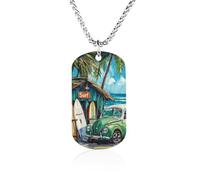Beach Surf Car Palm Fashion Memorial Necklaces Printed Titanium Steel Pendant Jewelry Novelty Picture Necklace Dog Tags for Men Women