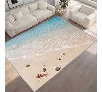 Beach Surf Living Room Rug Detailed Water Ripple and Shell Print Rug Cream Decoration Bedroom Rug Soft Area Rug Coffee Table Table Rug Decoration Bed for Carpet Summer House and Studio 90 x 120 cm