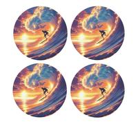 Beach Surf Ocean Waves Blue Mdf Cork Coasters Pcs, Absorbent Drink Coasters For Coffee, Tea And Glasses, Eco-Friendly Table Protection For Home And Office