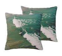 Beach Surf Print Pillowcase 40x40 CM Set 2 Pack Linen-Look Square Pillow Covers Cushion Cover for Sofa, Bed, Living Room, Garden & Office Decor