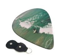Beach Surf Printed Guitar Picks, 6 Pack with Leather Keychain Pick Holder - 0.46mm, 0.71mm, 0.96mm Assorted Thickness for Acoustic Ukulele, Electric Guitar, Acoustic Guitar, Bass