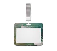 Beach Surf Printed ID Badge Holder with Lanyard, Clear Plastic Badge Holder for Work, School, Hospital, Security - Water Resistant & Dirt Proof