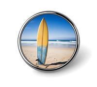 Beach Surfboard Badges Circle with Button Design, Personalized Picture Pin Brooches, Round Badge Holders for Decorate Hat Shirt Clothing Bag Accessories