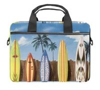 Beach Surfboard with Palm Trees Laptop Case Bag Sleeve Portable Crossbody Messenger Briefcase w/Strap Handle, 13 14 inch