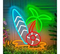Beach Surfing Neon Sign, Tropical Summer Palm Tree Surfboard LED Neon Light, Colorful Beach Wave Wall Art Decor, USB Dimmable Neon Sign for Bedroom Tiki Bar Pool Party Beach House Holiday Decor