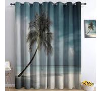 Beach Swing Palm Trees Curtains for Living Room Fantasy Style Printed Thermal 100% Blackout Curtains, Super Soft Eyelet Ring Top Blackout Panels W 92" x L 54" for Home Decoration