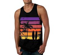 Beach Tank Top Men's Hawaiian Tank Top Muscle Shirt Men's Sports Sleeveless Shirts Fitness Muscle Shirt Underarm Shirts Retro Summer Training Shirt Sunset Palm Tree Surfer Functional Shirt, O Beige, M