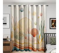 Beach Theme Blackout Curtains, 72 Drop, Seashell Coastal Ocean Printed Curtains for Living Room, Bedroom, Eyelet Drapes for Window Home Decor, 46x72 Inch 2 Panels G965n