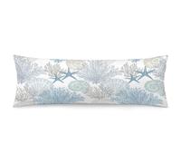 Beach Theme Body Pillow Cover,Nautical Blue Coral Starfish Ocean Marine Coastal,Long Pillow Case with Zipper Rectangle Bedding Pillowcase Decorative Soft Cushion Covers for Bedroom,20"x54",Teal Blue